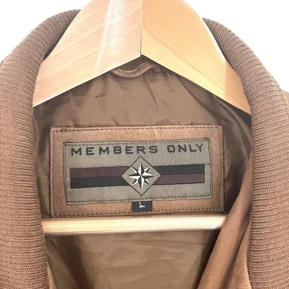 Classic Leather Aviator Bomber Jacket Soft Cowhide Members Only Brown Mens Large